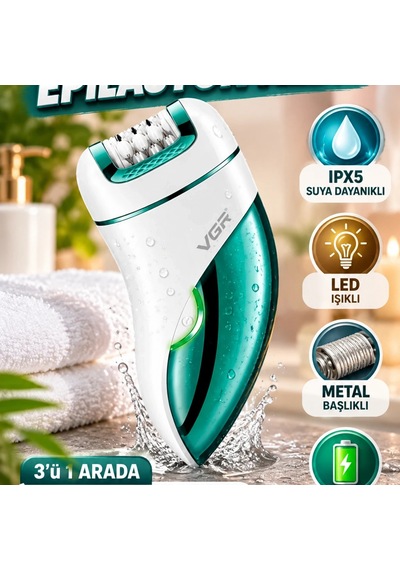Vgr 3'ü 1 Arada Epilatör Ipx5 Suya Dayanıklı, Led Işıklı, Metal Başlıklı, 90 Dakika Kullanım