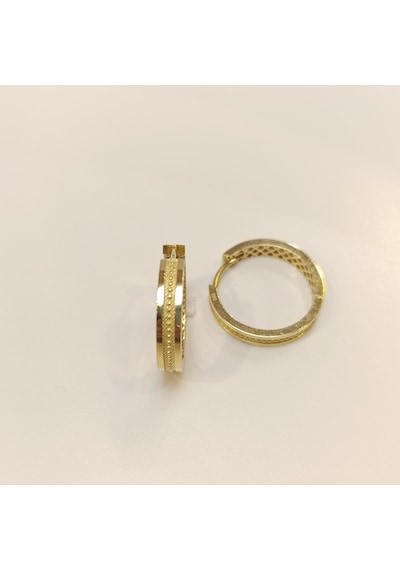 24mm Antik Desenli Halka Küpe 14 Ayar Altın Hd Videolu Sarı