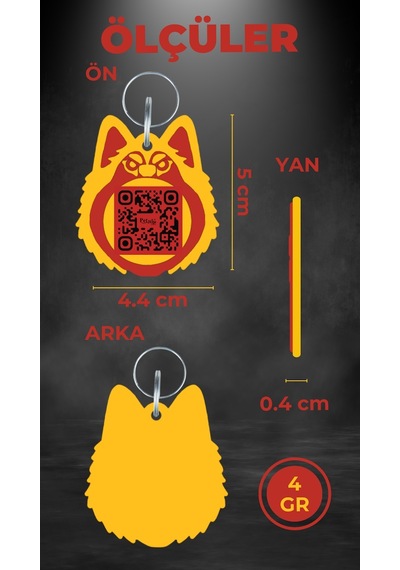 Petjoo 25.Asena Sarı-Kırmızı Qr'lı Köpek Künyesi