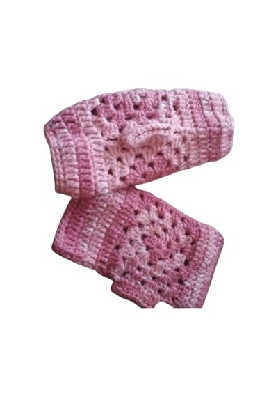 El&Ma El Örgüsü Parmaksız Lastikli Pudra Pembe Motifli Eldiven Pudra