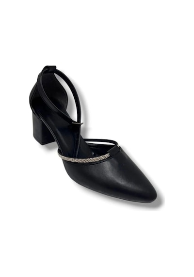 Mergenshoes T011 Siyah Taşlı 5 Cm Kalın Topuk Kadın Ayakkabı