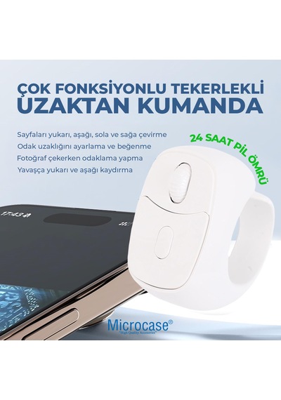 Microcase Tiktok Yüzüğü Bluetooth Akıllı Uzaktan Kumanda Sayfa Çevirici Video Kaydırma Parmağı Şarjlı Kumanda - Al5766 Beyaz