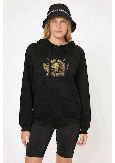 Pubg King Baskılı Siyah Kadın Kapşonlu Sweashirt