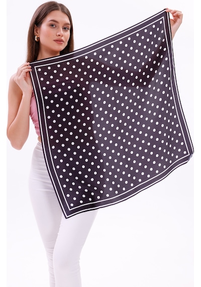 Tarzını Seç Siyah Beyaz Puantiye Model Fular Bandana Şal Estascarf 70x70 Cm