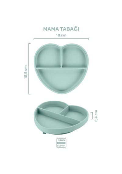 Silikon Beslenme Seti 3'lü Spring Yeşil / Mama Tabağı, Bambu Saplı Mama Kaşığı Ve Çatalı
