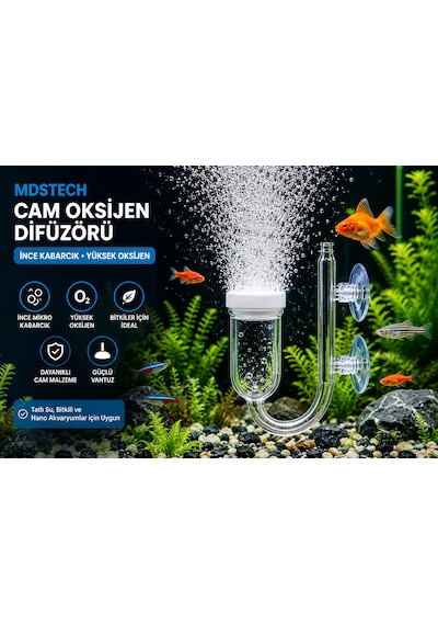 Cam Akvaryum Oksijen Difüzörü Vantuzlu Hava Taşı Nano Air Stone İnce Kabarcık Üreten Balık Tankı O2 Difüzörü