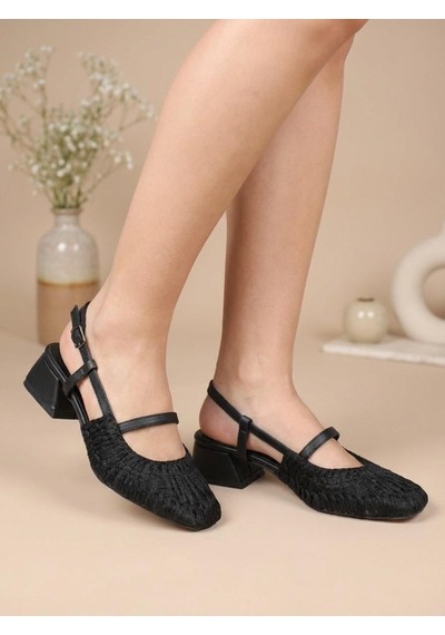 Nesilshoes Nesil Shoes Pine 2023 Siyah Topuklu Örgü Kadın Sandalet