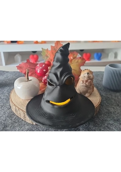 3d Baskı Cadı Şapkası Tealight Mumluk Işıklı Yüz Detaylı Cadılar Bayramı Feneri Masa Süsü Siyah Diğer