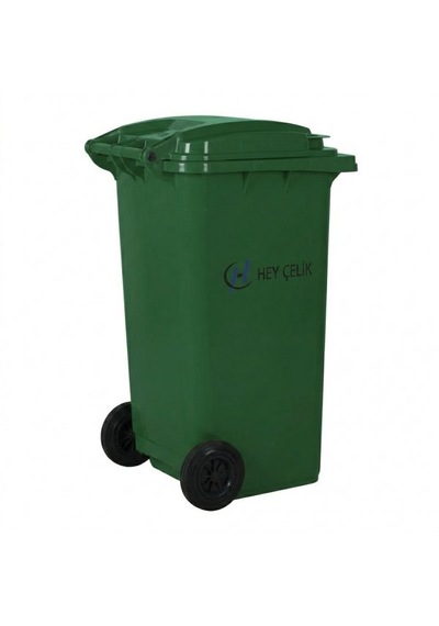 120 Litre Yeşil Plastik Çöp Konteyneri Tekerlekli Kapaklı Hey Çelik Pk-120
