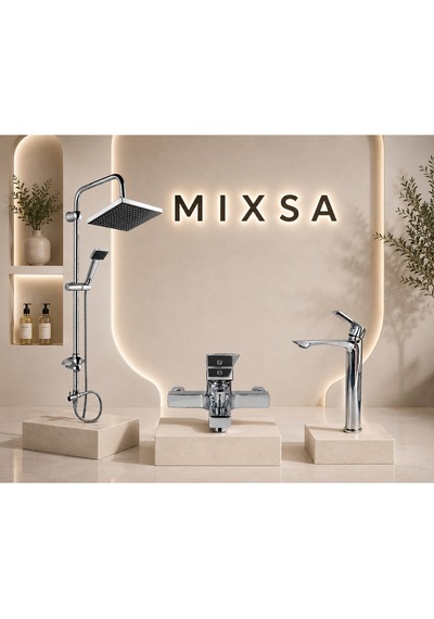 Lüx Premium Krom Robot Duş Seti Kare Banyo Bataryası Çanak Lavabo Bataryası 3'lü Set Zarif Ve Şık Tasarım