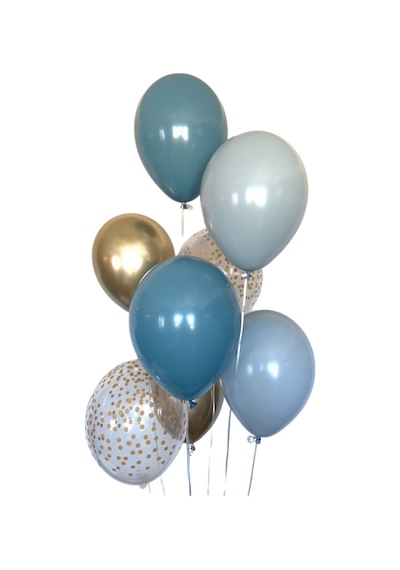 Derin Okyanus Fırtına Mavisi Gold Konfetili Balon Seti A