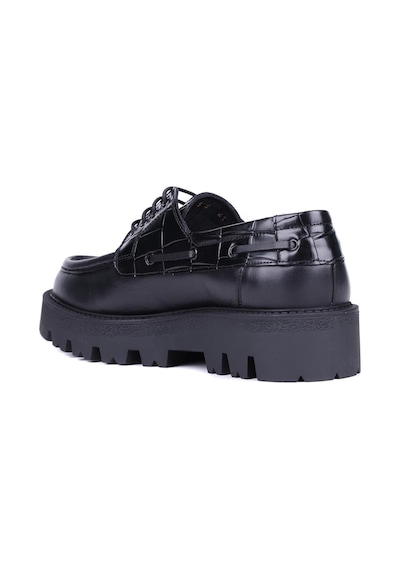 Shoetyle - Siyah Hakiki Deri Croco Desen Bağcıklı Erkek Günlük Ayakkabı 115-k512-1370 Deri Siyah