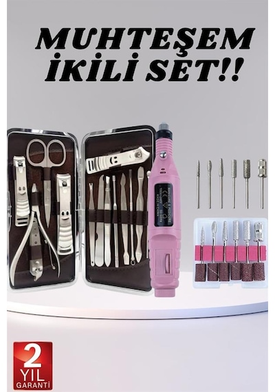 Tek Elektrikli Manikür Pedikür Seti İkili Set 12 Parça Tırnak Bakımı Törpü Protez Çıkarma Najmaddin 91704046