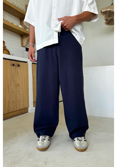 Flaw Bel Lastikli Keten Baggy Pantolon Lacivert Lacivert