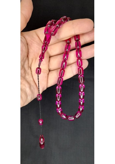 Ateş Kehribar Tesbih Pembe Renk Kapsül Kesim T-380