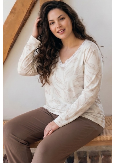 Siyah İnci Desenli Büyük Beden Battal Boy Viskon Örme Pijama Takım 26224805 Çok Renkli
