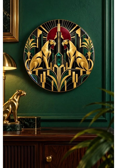 Dekoratif Duvar Tabağı Siyah Altın Art Deco Dekorlu Seramik Tabak Lacivert