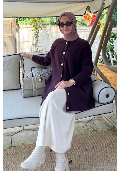 Rabia Şamlı Sedef Angora Triko Hırka Mürdüm Normal