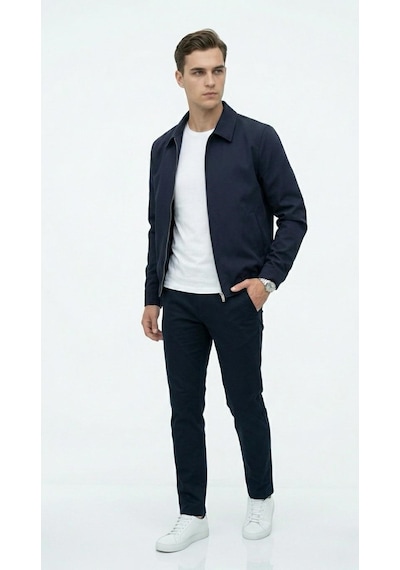 Plus Scorpion Erkek Slim Fit Bomber Fermuarlı Mont Ceket Esnek Kumaş Günlük Şık Casual Ceket Lacivert