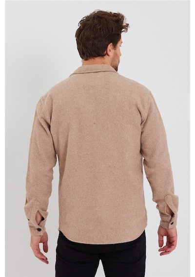 Erkek Vizon Çift Cep Kapaklı Slim Fit Oduncu Gömlek-odg001r9503s Vizon