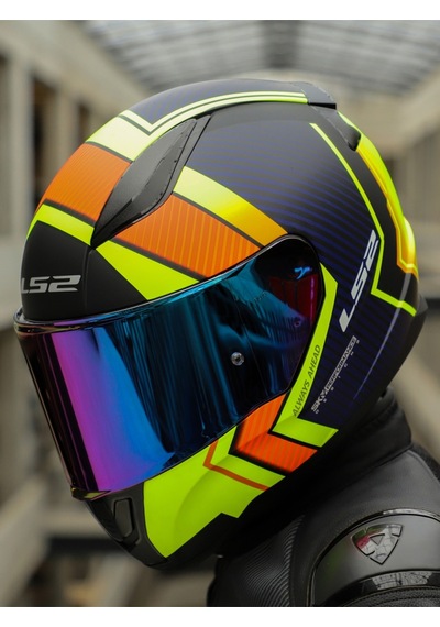 Rapid 2 Extra Race Full Face Motosiklet Kaskı Yarış Spoiler + Şeffaf + Gökkuşağı Vizörlü Mat Sarı - Mavi
