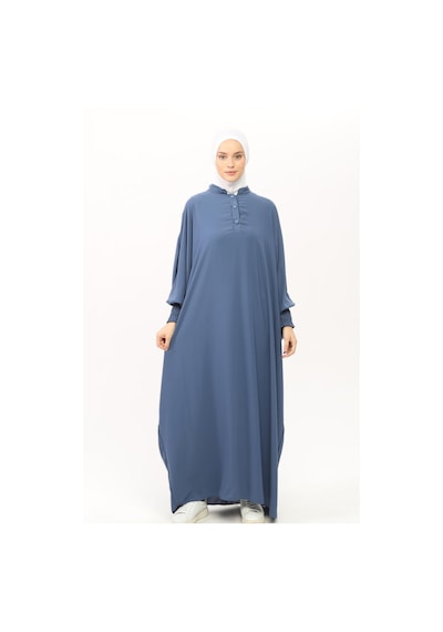 Altobeh Sultanbaş Nikaplı Çarşaf Cilbab Khimar Abaya Kolu Lastikli Hakim Yaka Peçeli Ferace Medine İpek Kot 1412-158-s-m Mavi
