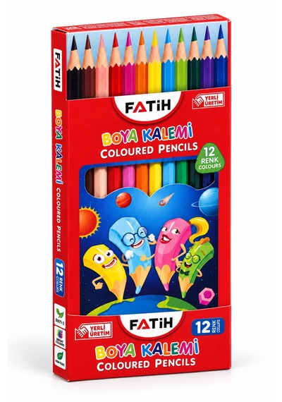 Fatih Kuru Boya Kalemi 12 Renk Tam Boy Çok Renkli