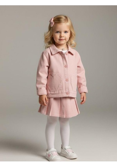 Zekids Kız Bebek Kalp Detaylı Cepli Düğmeli Ceket-16903 Pembe