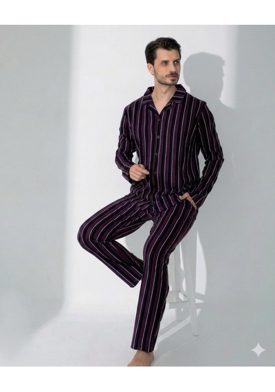 Modadua Boyraz 70093 Erkek Uzun Kol Penye Pijama Takımı Çizgili