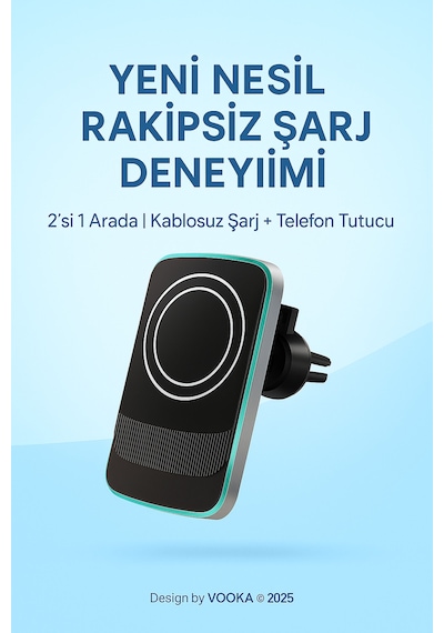 15w Magsafe Uyumlu Kablosuz Araç İçi Şarj Ve Telefon Tutucu 2'si 1 Arada, Hızlı Şarj, Izgara Tipi Siyah