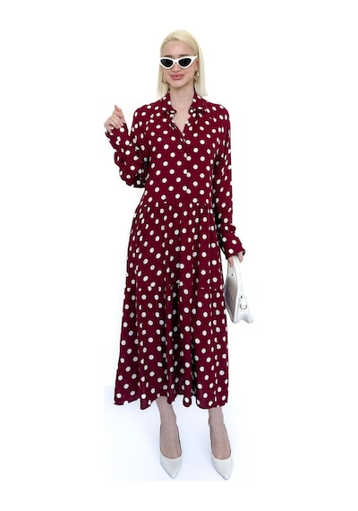 Madmext Bordo Uzun Kollu Düğmeli Desenli Elbise Mg2430 Bordo