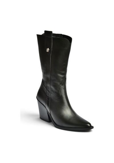 Fox Shoes Z654940103 Siyah Hakiki Deri Kalın Topuklu Western Kadın Çizme