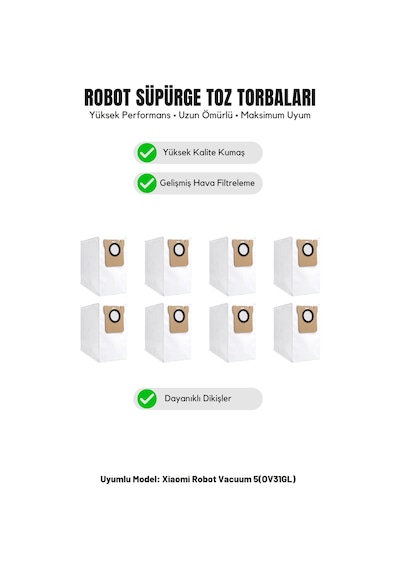 Robot Vacuum 5 Ov31gl İle Uyumlu 8'li Toz Torbası 20.0