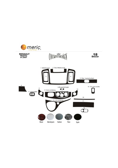 Meriç® Opel Vivaro Torpido Kaplama 18 Parça 2007-2011 (530157287)