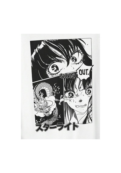 Tarzsokak Unisex Kadın/erkek Beyaz Anime Out Baskılı Oversize Kapüşonlu Sweatshirt