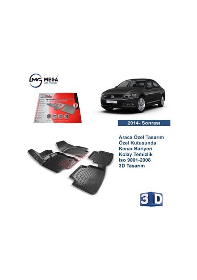 Vw Passat B8 Paspas 3D Siyah Rizline Havuzlu 2014- Sonrası
