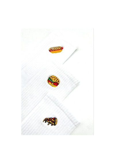 Carnaval Socks 3'lü Nakışlı Fast Food Desenli Renkli Çorap Kutusu Beyaz