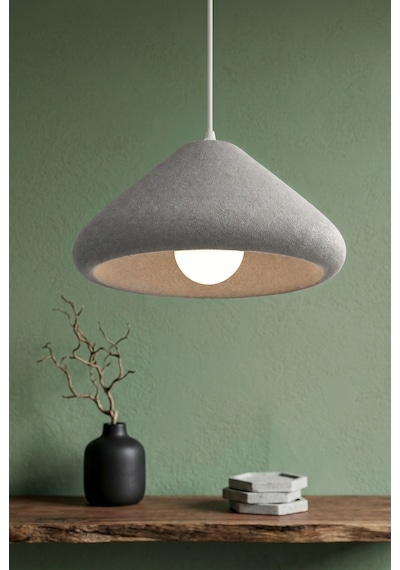 Kubbe Form Sarkıt Avize Beton Görünümlü Dokulu Modern Dekoratif Avize E27 25 Cm - Gri Beyaz