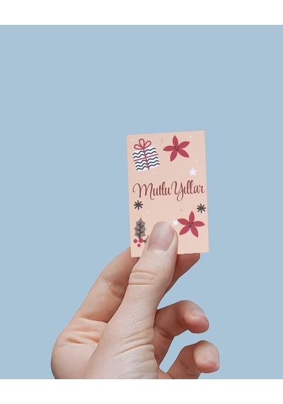 Yılbaşı Mutlu Yıllar Yazılı Hediye Kart Seti, Yeniyıl Paketleme Kartı, 25 Adet-5,5x8.5 Cm, Bej-2