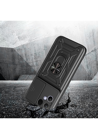 Tecno Pova Curve 2 Kılıf Magnetik Standlı Kamera Korumalı Zore Sürgülü Vega Kapak - Siyah