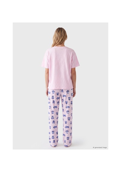Lcw Young Pembe Stitch Baskılı Kadın Pijama Takım