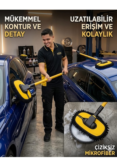 Ultra Yumuşak Premium Mikrofiber Ufak Makarna Başlıklı Teleskopik Araç Yıkama Mopu 1 Adet 50 - 110 Cm Mikrofiber Makarna Mop Havlu