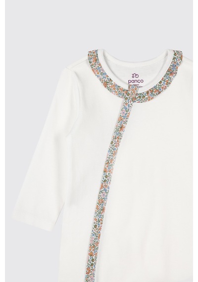 Panço Liberty Kumaş Biye Detaylı Yenidoğan Tulum Beyaz 5611GN30002