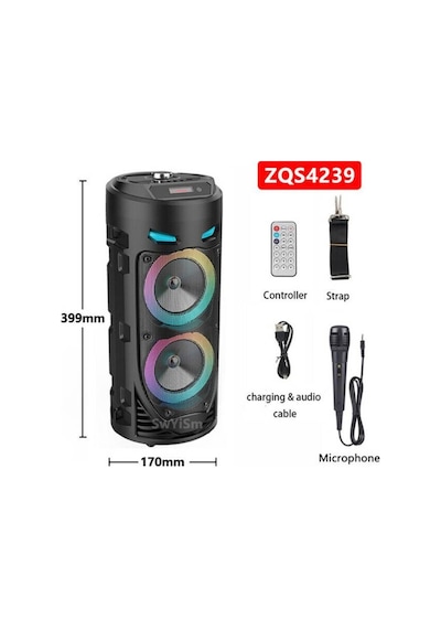 Karaoke Mikrofonlu Bluetooth Hoparlör Şarjlı Taşınabilir Led Işıklı Speaker 2x8w