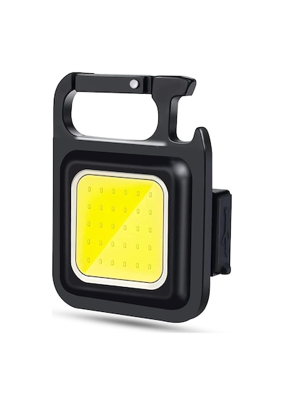 4 Mod Şarjlı Anahtarlık El Feneri Mini Boy Karabina Askılı Cob Led Lamba Acil Durum Işığı 47741 Siyah