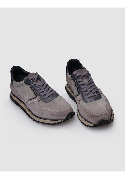 %100 Hakiki Deri Vizon Süet Bağcıklı Erkek Sneaker-vizon Vizon