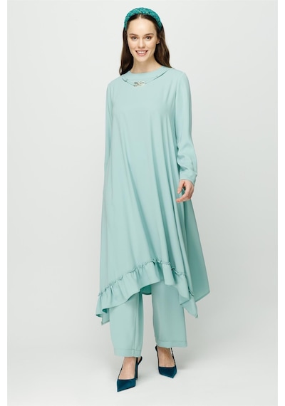 Esswaap Eteği Büzgü Detaylı Tunik Pantolon Takım Mint-mint Mint Yeşili