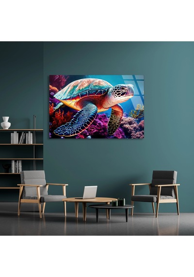 Deniz Kaplumbağası - Cam Tablo - Deg1300 125 X 80 Cm