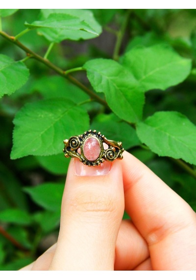 Doğal Taş Pembe Kuvars Doğal Taşlı Antik İşlemeli Ayarlanabilir Kadın Yüzük Euy36pk Pembe