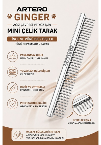 Artero Ginger Ağız Çevresi Ve Yüz İçin Mini Köpek Tarağı